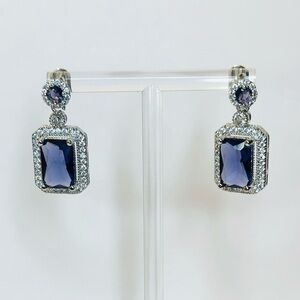 14K White Gold Plated Over Lab Created Rectangle Amethyst And Zirconia Earrings
